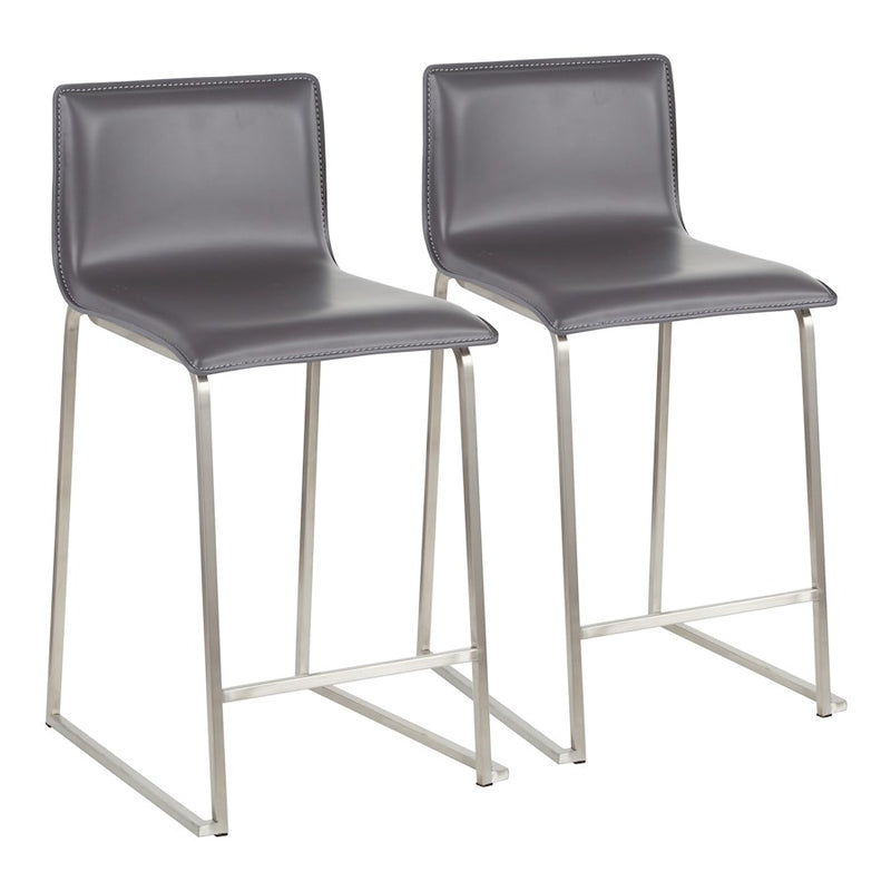 LumiSource Mara 34.5in Counter Stool Set of 2 | Contemporary Grey PU Leather on Brushed Stainless Steel | Kitchen Island | Model B26-MARAUPSSGY2