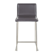 LumiSource Mara 34.5in Counter Stool Set of 2 | Contemporary Grey PU Leather on Brushed Stainless Steel | Kitchen Island | Model B26-MARAUPSSGY2