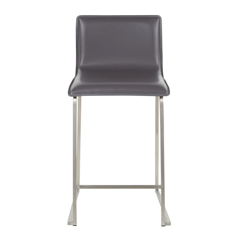LumiSource Mara 34.5in Counter Stool Set of 2 | Contemporary Grey PU Leather on Brushed Stainless Steel | Kitchen Island | Model B26-MARAUPSSGY2