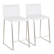 LumiSource Mara 34.5in Counter Stool Set of 2 | Contemporary White PU Leather on Brushed Stainless Steel | Kitchen Island | Model B26-MARAUPSSW2