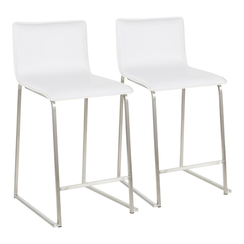 LumiSource Mara 34.5in Counter Stool Set of 2 | Contemporary White PU Leather on Brushed Stainless Steel | Kitchen Island | Model B26-MARAUPSSW2
