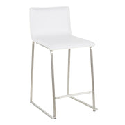 LumiSource Mara 34.5in Counter Stool Set of 2 | Contemporary White PU Leather on Brushed Stainless Steel | Kitchen Island | Model B26-MARAUPSSW2