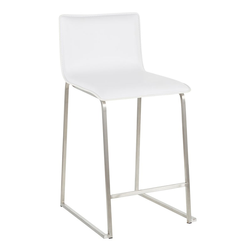 LumiSource Mara 34.5in Counter Stool Set of 2 | Contemporary White PU Leather on Brushed Stainless Steel | Kitchen Island | Model B26-MARAUPSSW2
