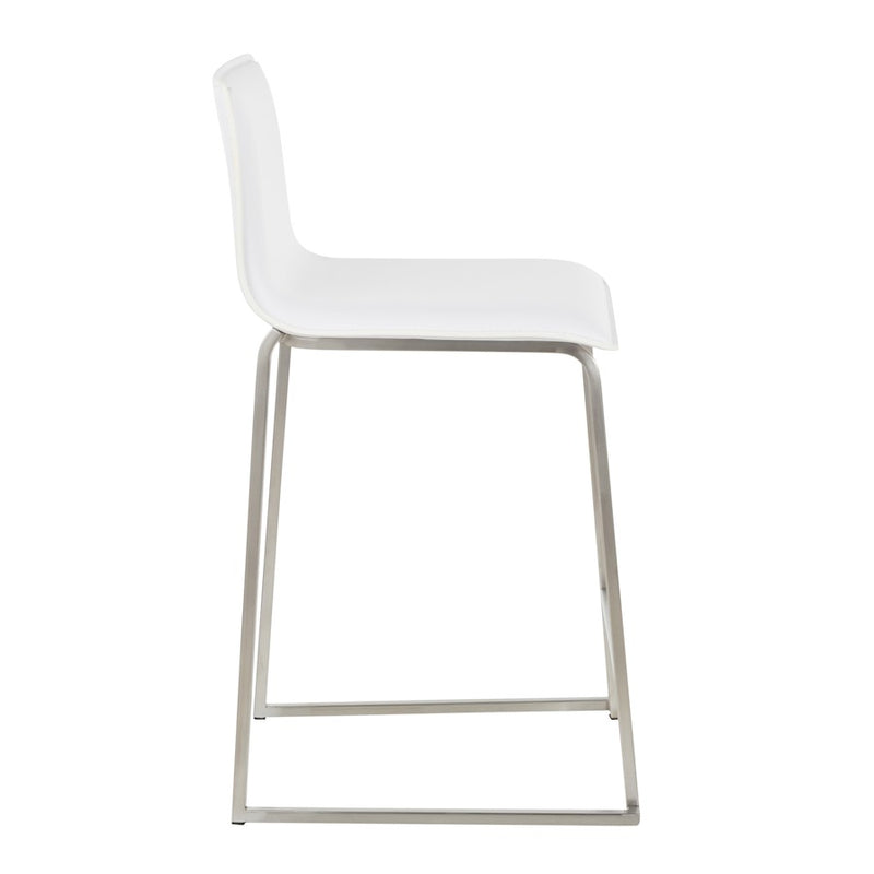 LumiSource Mara 34.5in Counter Stool Set of 2 | Contemporary White PU Leather on Brushed Stainless Steel | Kitchen Island | Model B26-MARAUPSSW2