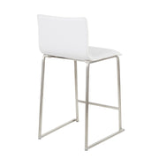 LumiSource Mara 34.5in Counter Stool Set of 2 | Contemporary White PU Leather on Brushed Stainless Steel | Kitchen Island | Model B26-MARAUPSSW2