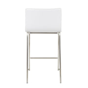 LumiSource Mara 34.5in Counter Stool Set of 2 | Contemporary White PU Leather on Brushed Stainless Steel | Kitchen Island | Model B26-MARAUPSSW2
