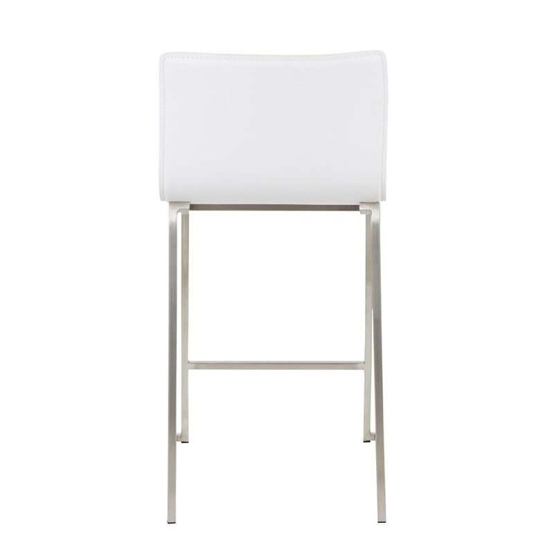 LumiSource Mara 34.5in Counter Stool Set of 2 | Contemporary White PU Leather on Brushed Stainless Steel | Kitchen Island | Model B26-MARAUPSSW2