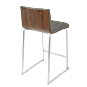 LumiSource Mara 34in Counter Stool Set of 2 | Contemporary Walnut Wood Back with Grey PU Seat on Brushed Stainless Steel | Model B26-MARAWL-GY2