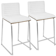 LumiSource Mara 34in Counter Stool Set of 2 | Contemporary Walnut Wood Back with White PU Seat on Brushed Stainless Steel | Model B26-MARAWL-W2