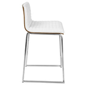 LumiSource Mara 34in Counter Stool Set of 2 | Contemporary Walnut Wood Back with White PU Seat on Brushed Stainless Steel | Model B26-MARAWL-W2