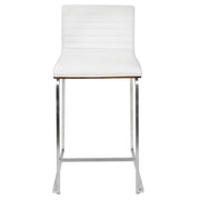 LumiSource Mara 34in Counter Stool Set of 2 | Contemporary Walnut Wood Back with White PU Seat on Brushed Stainless Steel | Model B26-MARAWL-W2