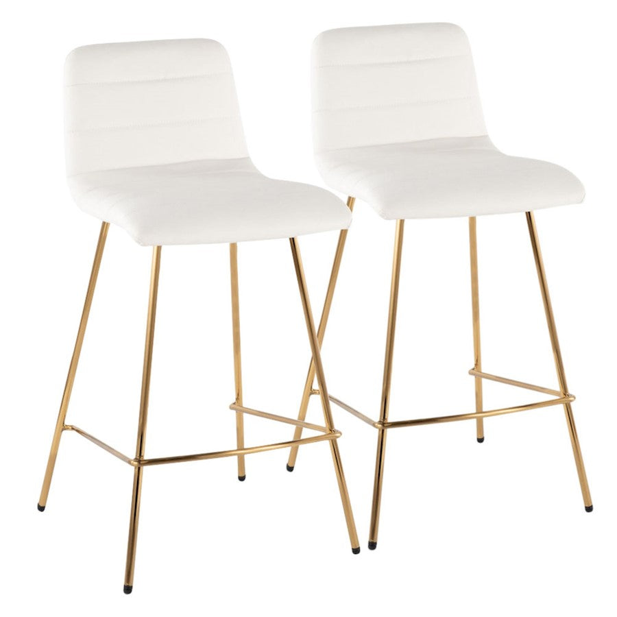 LumiSource Marco Counter Stool, Set of 2, Gold/White - B26-MARCOAUW2