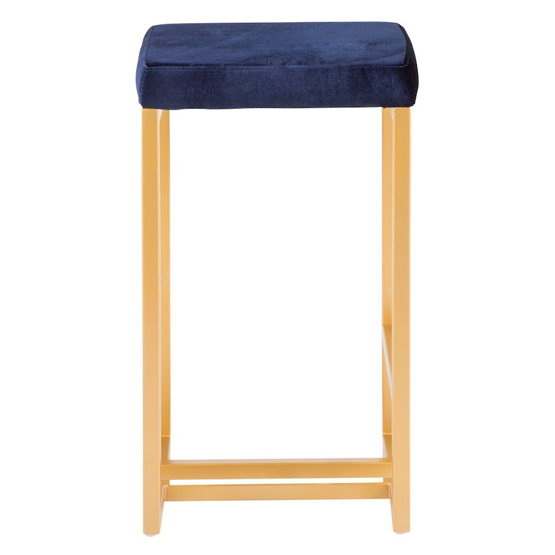 LumiSource Midas 26in Counter Stool | Gold Metal and Blue Velvet | Kitchen Island & Dining Room Seating | 16.25 x 16.25 x 27 in | Model B26-MDASAU-BU2