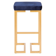 LumiSource Midas 26in Counter Stool | Gold Metal and Blue Velvet | Kitchen Island & Dining Room Seating | 16.25 x 16.25 x 27 in | Model B26-MDASAU-BU2