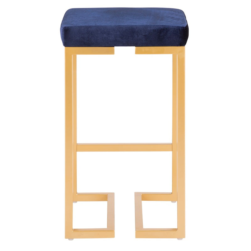 LumiSource Midas 26in Counter Stool | Gold Metal and Blue Velvet | Kitchen Island & Dining Room Seating | 16.25 x 16.25 x 27 in | Model B26-MDASAU-BU2