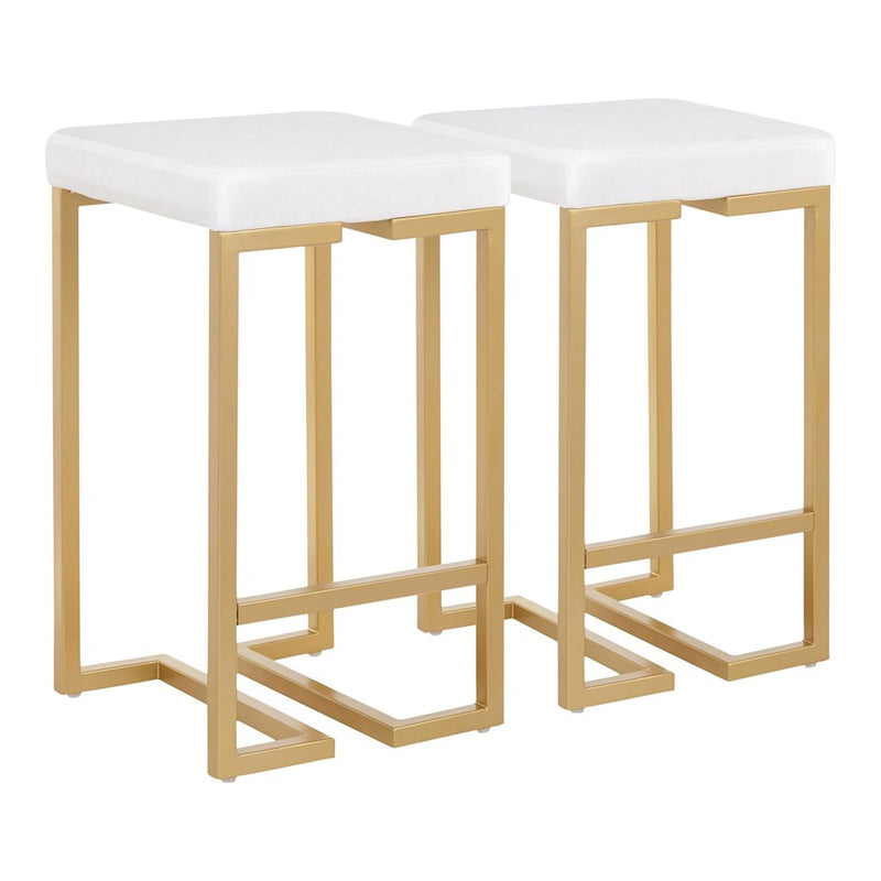 LumiSource Midas 26in Counter Stool | Gold Metal and White Velvet | Kitchen Island & Breakfast Bar Seating | 16 x 16 x 26.5 in | Model B26-MDASAU-VW2