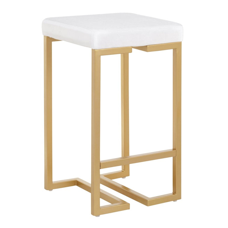 LumiSource Midas 26in Counter Stool | Gold Metal and White Velvet | Kitchen Island & Breakfast Bar Seating | 16 x 16 x 26.5 in | Model B26-MDASAU-VW2