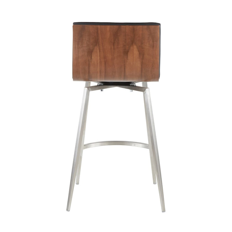 LumiSource Mason Swivel Counter Stool | Brushed Stainless Steel and Walnut Wood with Black PU | Kitchen Island & Bar Seating | Model B26-MSNSWWLBK2