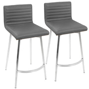 LumiSource Mason Swivel Counter Stool Set/2 | Grey PU Tufted Seat, Walnut Wood Back, Stainless Steel Base | Kitchen Island | Model B26-MSNSWWLGY2