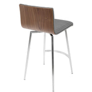 LumiSource Mason Swivel Counter Stool Set/2 | Grey PU Tufted Seat, Walnut Wood Back, Stainless Steel Base | Kitchen Island | Model B26-MSNSWWLGY2