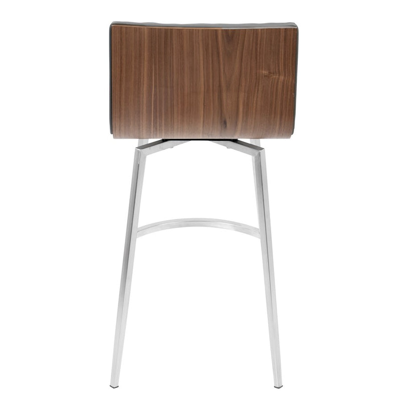 LumiSource Mason Swivel Counter Stool Set/2 | Grey PU Tufted Seat, Walnut Wood Back, Stainless Steel Base | Kitchen Island | Model B26-MSNSWWLGY2