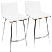 LumiSource Mason Swivel Counter Stool Set/2 | White PU Tufted Seat, Walnut Wood Back, Stainless Steel Base | Kitchen Island | Model B26-MSNSWWLW2