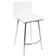 LumiSource Mason Swivel Counter Stool Set/2 | White PU Tufted Seat, Walnut Wood Back, Stainless Steel Base | Kitchen Island | Model B26-MSNSWWLW2