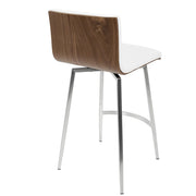 LumiSource Mason Swivel Counter Stool Set/2 | White PU Tufted Seat, Walnut Wood Back, Stainless Steel Base | Kitchen Island | Model B26-MSNSWWLW2
