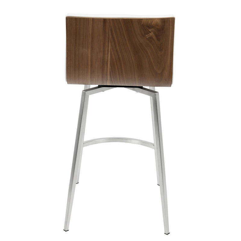 LumiSource Mason Swivel Counter Stool Set/2 | White PU Tufted Seat, Walnut Wood Back, Stainless Steel Base | Kitchen Island | Model B26-MSNSWWLW2