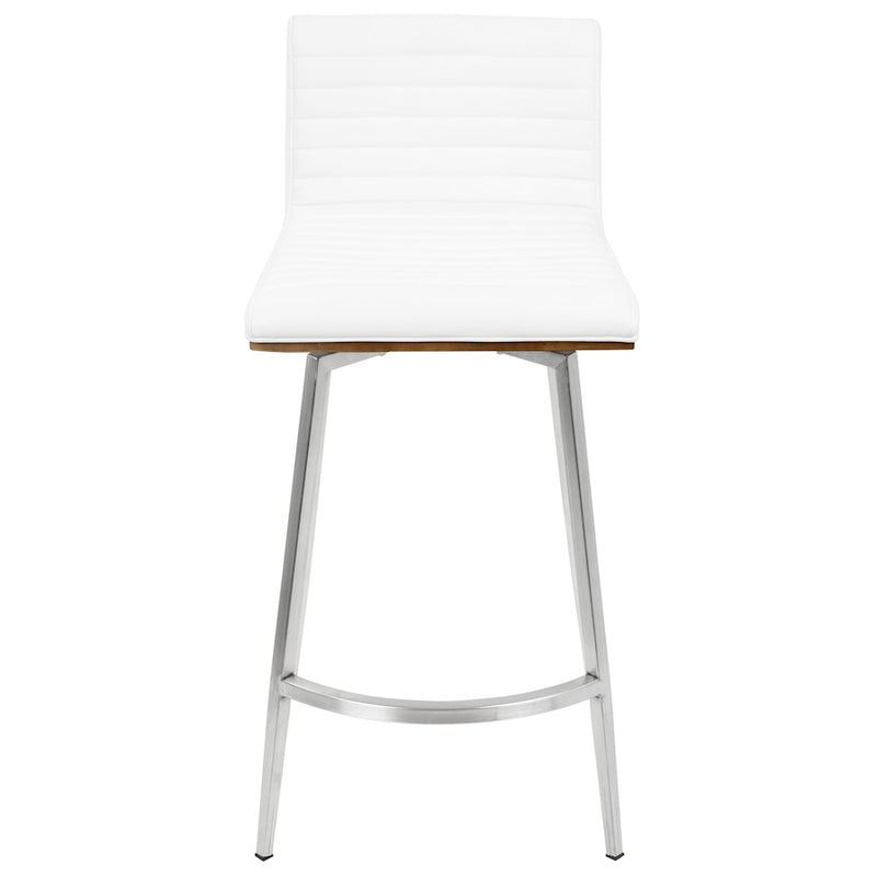 LumiSource Mason Swivel Counter Stool Set/2 | White PU Tufted Seat, Walnut Wood Back, Stainless Steel Base | Kitchen Island | Model B26-MSNSWWLW2
