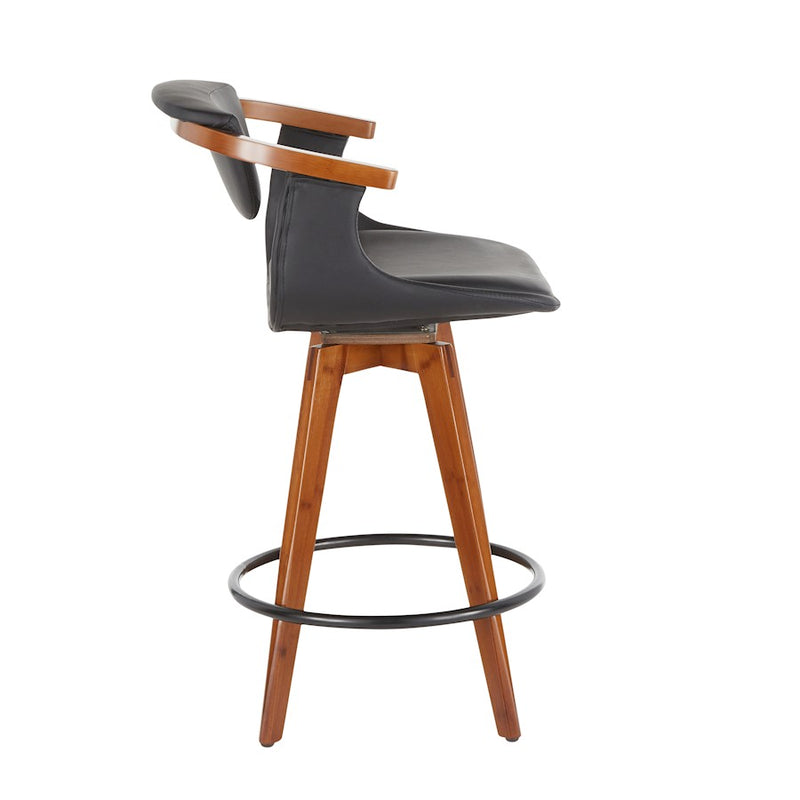LumiSource Oracle Swivel Counter Stool | Walnut Bamboo Frame, Grey PU Seat, Black Metal Legs | Mid-Century Modern Kitchen | Model B26-ORACLEWLGY