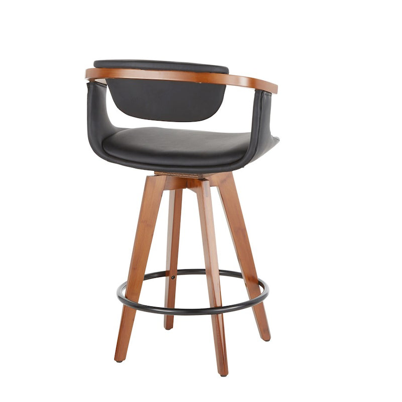 LumiSource Oracle Swivel Counter Stool | Walnut Bamboo Frame, Grey PU Seat, Black Metal Legs | Mid-Century Modern Kitchen | Model B26-ORACLEWLGY