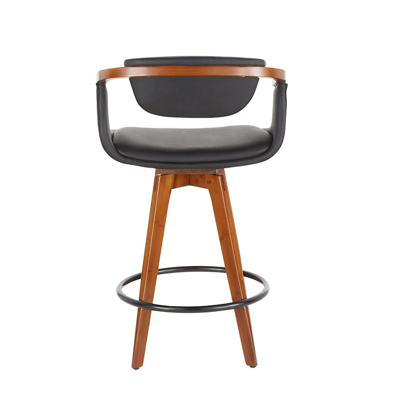 LumiSource Oracle Swivel Counter Stool | Walnut Bamboo Frame, Grey PU Seat, Black Metal Legs | Mid-Century Modern Kitchen | Model B26-ORACLEWLGY