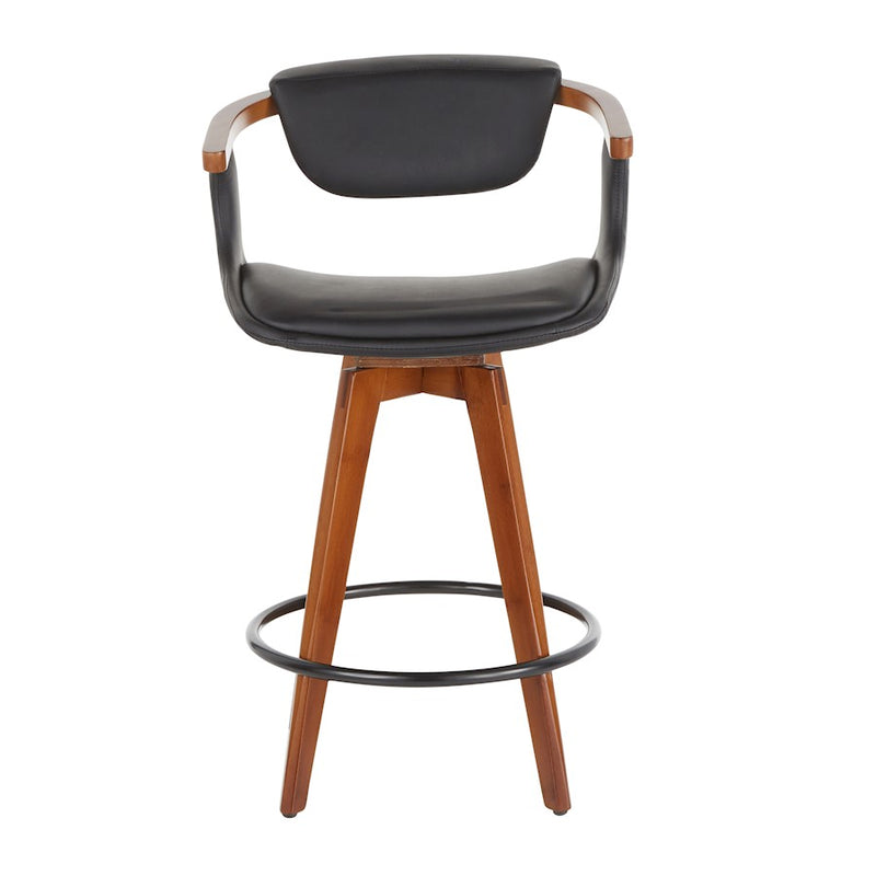 LumiSource Oracle Swivel Counter Stool | Walnut Bamboo Frame, Grey PU Seat, Black Metal Legs | Mid-Century Modern Kitchen | Model B26-ORACLEWLGY