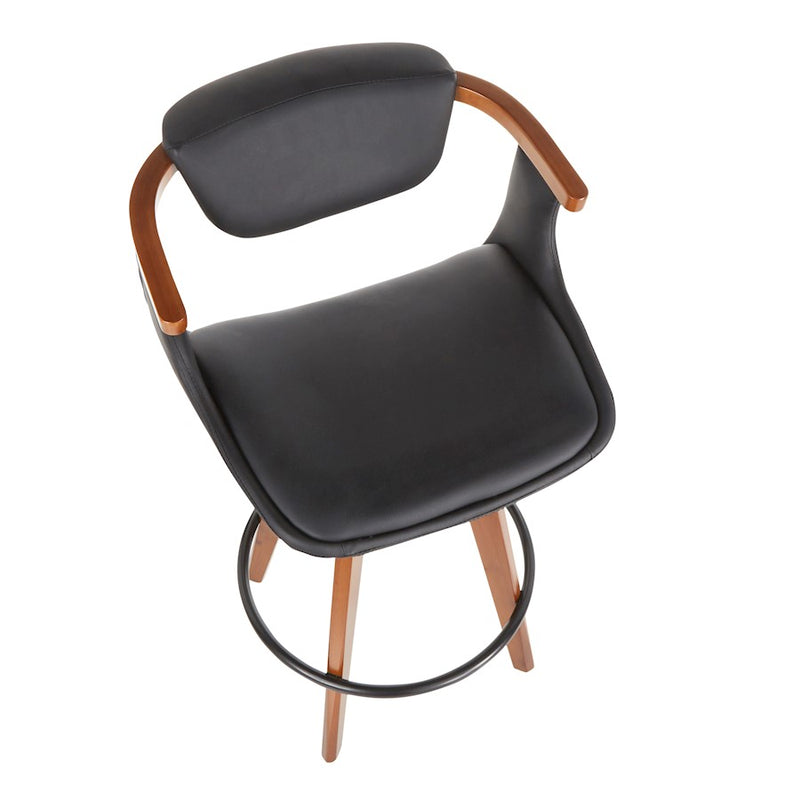 LumiSource Oracle Swivel Counter Stool | Walnut Bamboo Frame, Grey PU Seat, Black Metal Legs | Mid-Century Modern Kitchen | Model B26-ORACLEWLGY