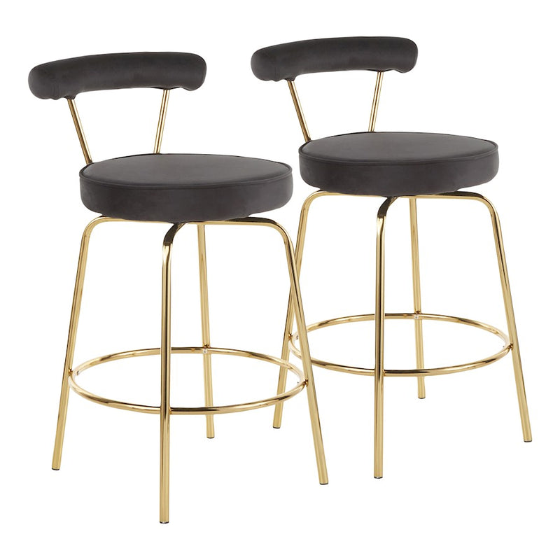 LumiSource Rhonda Counter Stool Set of 2 | Art Deco Sage Green Velvet & Gold Metal | Kitchen Island & Bar Seating | Model B26-RHONDAAULGN2
