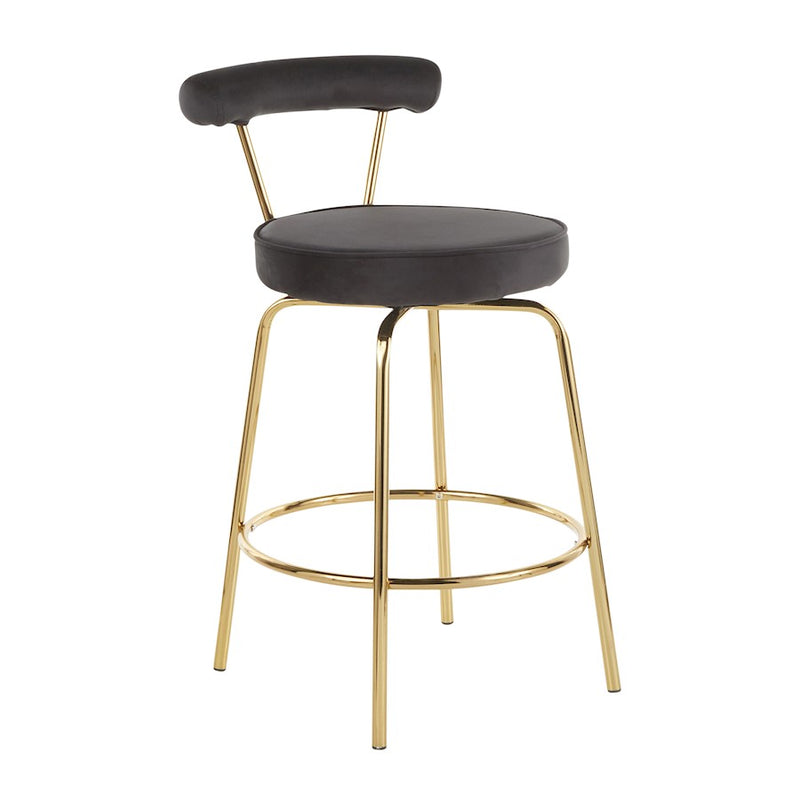 LumiSource Rhonda Counter Stool Set of 2 | Art Deco Sage Green Velvet & Gold Metal | Kitchen Island & Bar Seating | Model B26-RHONDAAULGN2