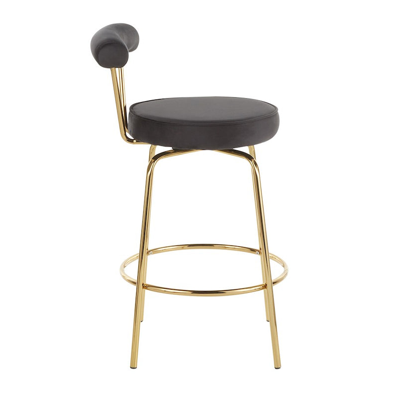 LumiSource Rhonda Counter Stool Set of 2 | Art Deco Sage Green Velvet & Gold Metal | Kitchen Island & Bar Seating | Model B26-RHONDAAULGN2