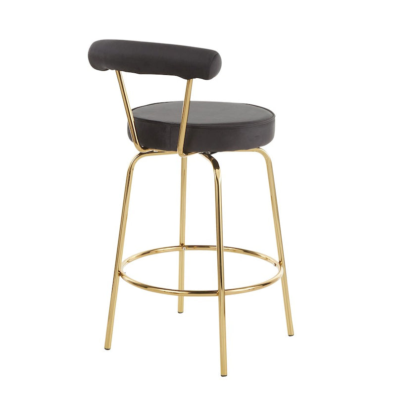 LumiSource Rhonda Counter Stool Set of 2 | Art Deco Sage Green Velvet & Gold Metal | Kitchen Island & Bar Seating | Model B26-RHONDAAULGN2