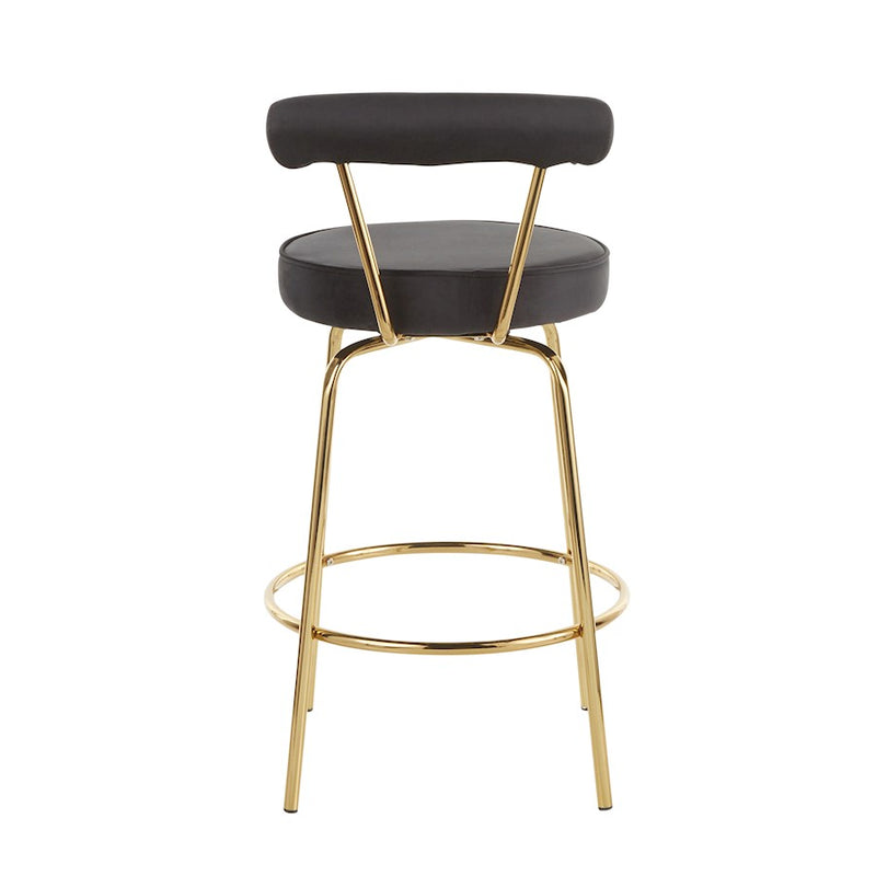 LumiSource Rhonda Counter Stool Set of 2 | Art Deco Sage Green Velvet & Gold Metal | Kitchen Island & Bar Seating | Model B26-RHONDAAULGN2