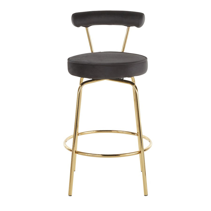 LumiSource Rhonda Counter Stool Set of 2 | Art Deco Sage Green Velvet & Gold Metal | Kitchen Island & Bar Seating | Model B26-RHONDAAULGN2