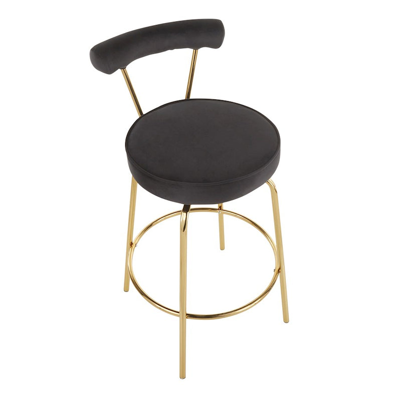 LumiSource Rhonda Counter Stool Set of 2 | Art Deco Sage Green Velvet & Gold Metal | Kitchen Island & Bar Seating | Model B26-RHONDAAULGN2