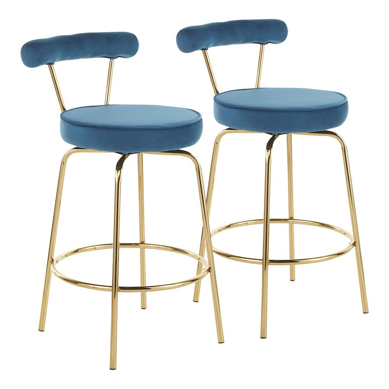 LumiSource Rhonda Counter Stool Set of 2 | Art Deco Sage Green Velvet & Gold Metal | Kitchen Island & Bar Seating | Model B26-RHONDAAULGN2