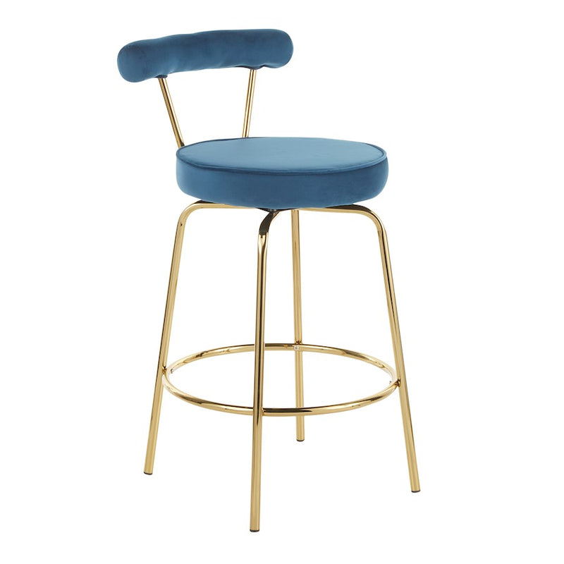 LumiSource Rhonda Counter Stool Set of 2 | Art Deco Sage Green Velvet & Gold Metal | Kitchen Island & Bar Seating | Model B26-RHONDAAULGN2