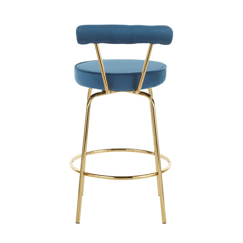 LumiSource Rhonda Counter Stool Set of 2 | Art Deco Sage Green Velvet & Gold Metal | Kitchen Island & Bar Seating | Model B26-RHONDAAULGN2