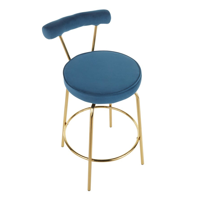 LumiSource Rhonda Counter Stool Set of 2 | Art Deco Sage Green Velvet & Gold Metal | Kitchen Island & Bar Seating | Model B26-RHONDAAULGN2