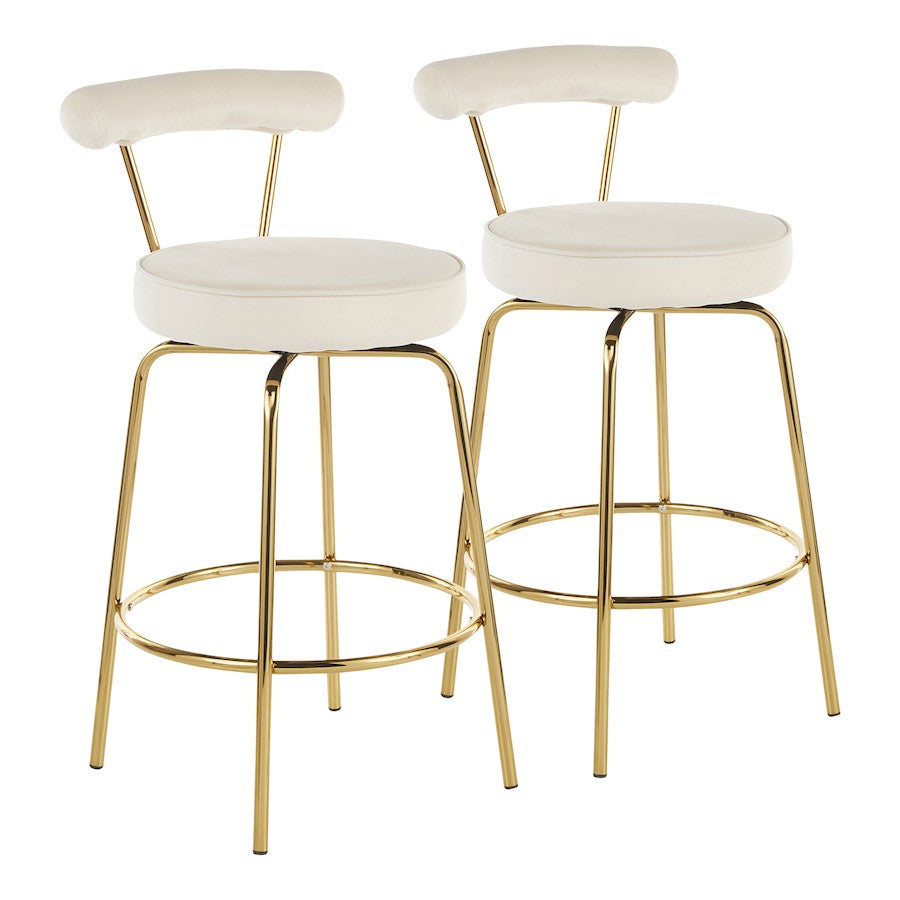 LumiSource Rhonda Counter Stool, Set of 2, Gold Metal