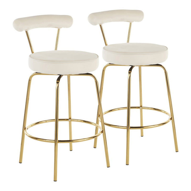 LumiSource Rhonda Counter Stool Set of 2 | Art Deco Sage Green Velvet & Gold Metal | Kitchen Island & Bar Seating | Model B26-RHONDAAULGN2