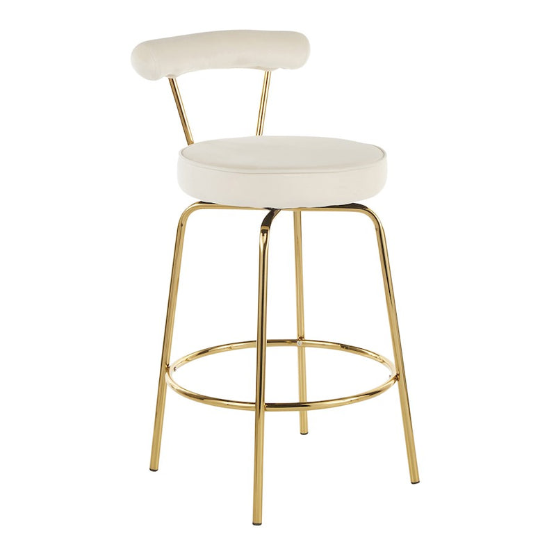 LumiSource Rhonda Counter Stool Set of 2 | Art Deco Sage Green Velvet & Gold Metal | Kitchen Island & Bar Seating | Model B26-RHONDAAULGN2