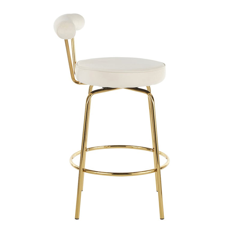 LumiSource Rhonda Counter Stool Set of 2 | Art Deco Sage Green Velvet & Gold Metal | Kitchen Island & Bar Seating | Model B26-RHONDAAULGN2